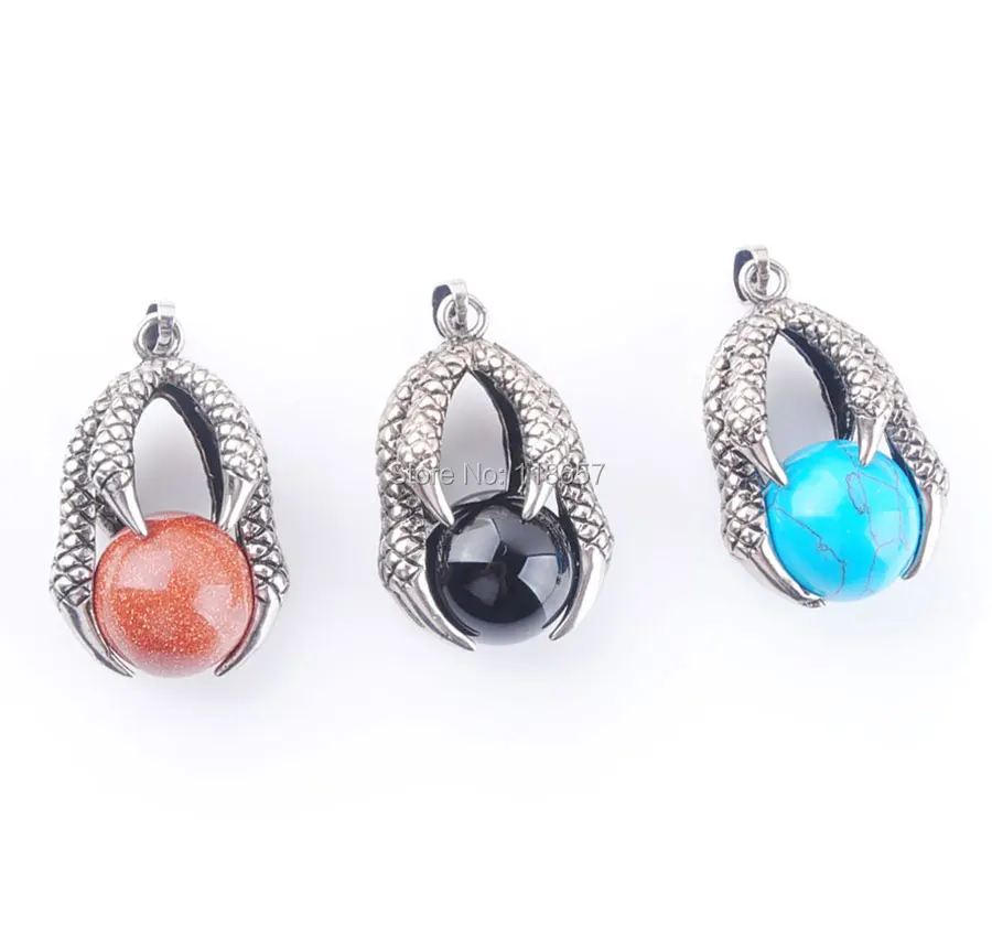 

Free shipping Natural Gem Stone Round Ball Bead Dragon Claw Reiki Chakra Silver Plated Pendant Jewelry 1Pcs IBN310