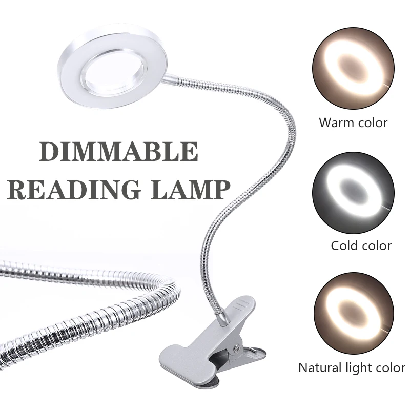 

1Pcs Aluminum Dimmable Reading Lamp LED Flexible Clip-on USB Reading Lamp For Bedroom Learing Night Light