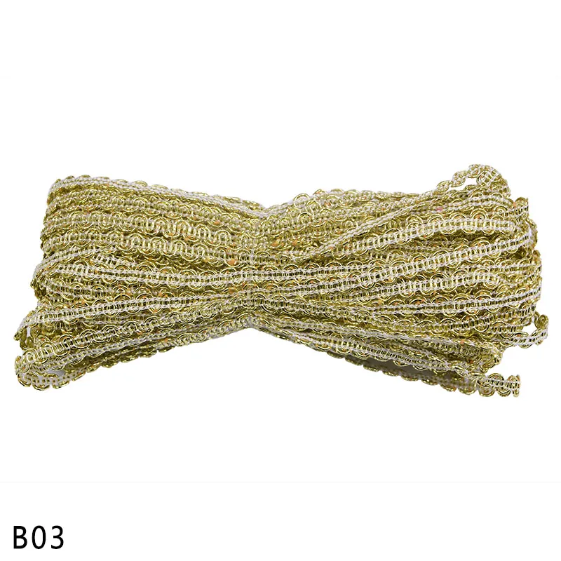 B03 gold 12 В/24 м 5 мм Плетеный кружевной отделкой лента DIY прошитая вручную аксессуары шнуровкой, плетеным кружевом Свадебная вечеринка украшения - Цвет: B03 gold