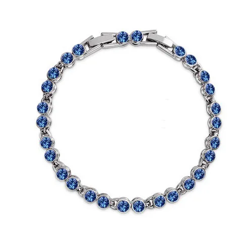 

Silver Colors Round Blue Crystal Chain Bracelet Austria Crystal Bracelet Zircon Bracelet Bride Wedding Jewelry Gifts for Women