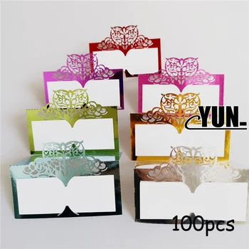 

D. 100pcs/lot Love Heart Paper Vine Seat Table cards Laser Cut Wedding Favors Decor Hollow Name Name Place Cards Invitations