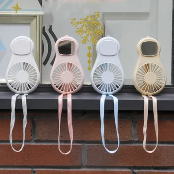 

USB Fan Portable With LED Light Rechargeable Multifunctional Makeup Mirror 3 In 1 Adjustable Speed Home Travel Mini Handheld