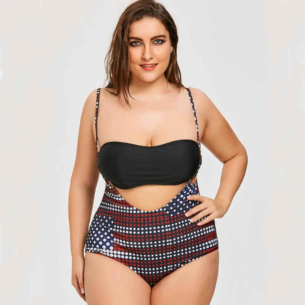 

4XL Dot Print Bikini Set Women Plus Size Split High-waisted Big Breasts Two Pieces Swimwear Beachwear Bathing Suit Swimsuit
