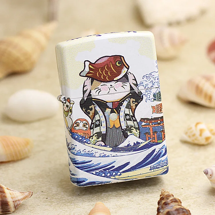 

Genuine Zippo oil lighter copper windproof White Money Cat cigarette Kerosene lighters Gift With anti-counterfeiting code