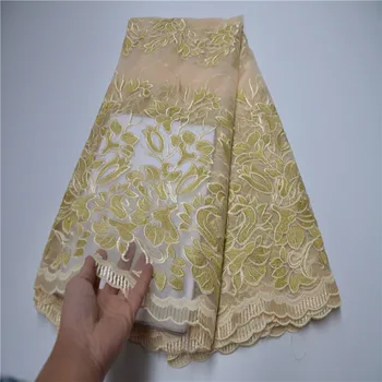

2019 African Net Lace Fabric, High Quality Elegant Nigerian Wedding Lace Fabrics 5Yards Stones French Tulle lace