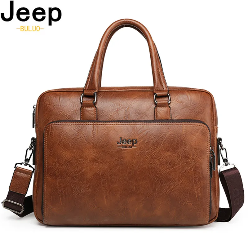 JEEP BULUO 14 Inch Laptop Business Bag Men Briefcases For Man Handbags Split Leather Office Large Capacity Bags leather briefcase,document bag,laptop sleeve bag,canvas briefcase