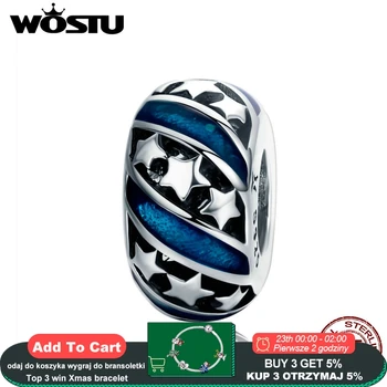 

WOSTU 100% Real 925 Sterling Silver Bright Galaxy Stars Spacer Charm fit Bead Bracelet S925 Silver DIY Jewelry Gift CQC636