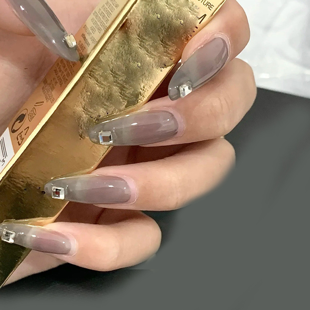 Detachable Jelly Gradient with design False Nails Wearable Ballerina Coffin Fake Nails Full Cover Nail Tips Press On Nails