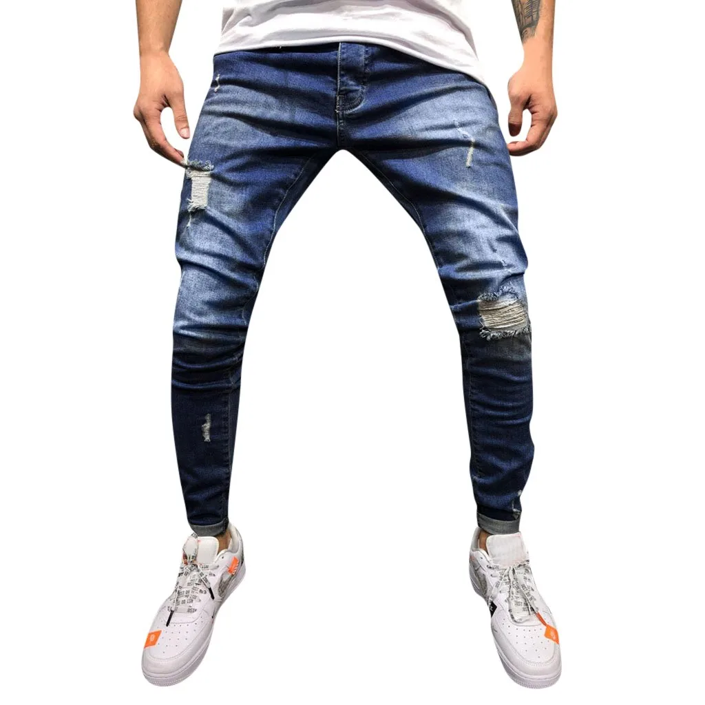 Мужские джинсовые брюки-карандаш осенние хлопковые брюки с дырками и карманами рваные джинсы для мужчин рваные джинсы брюки джинсы Homme