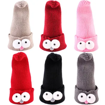 

Cute Hats for Girls Kids Knitted Hat Cartoon Big Eyes Skull Hip Hop Cap Baby Pos Props Good Quality Baby Hat