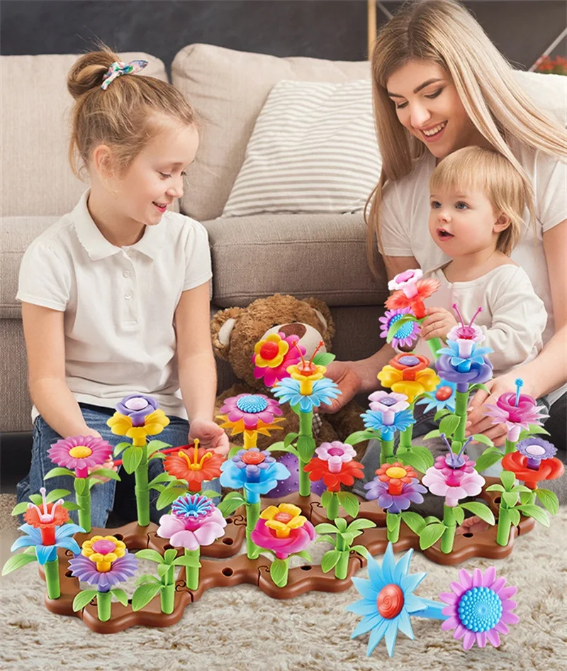 DIY Dream Garden Series Girls Flower Interconnecting Blocks Toys Educational Assembly Blocks Christmas birthday gifts