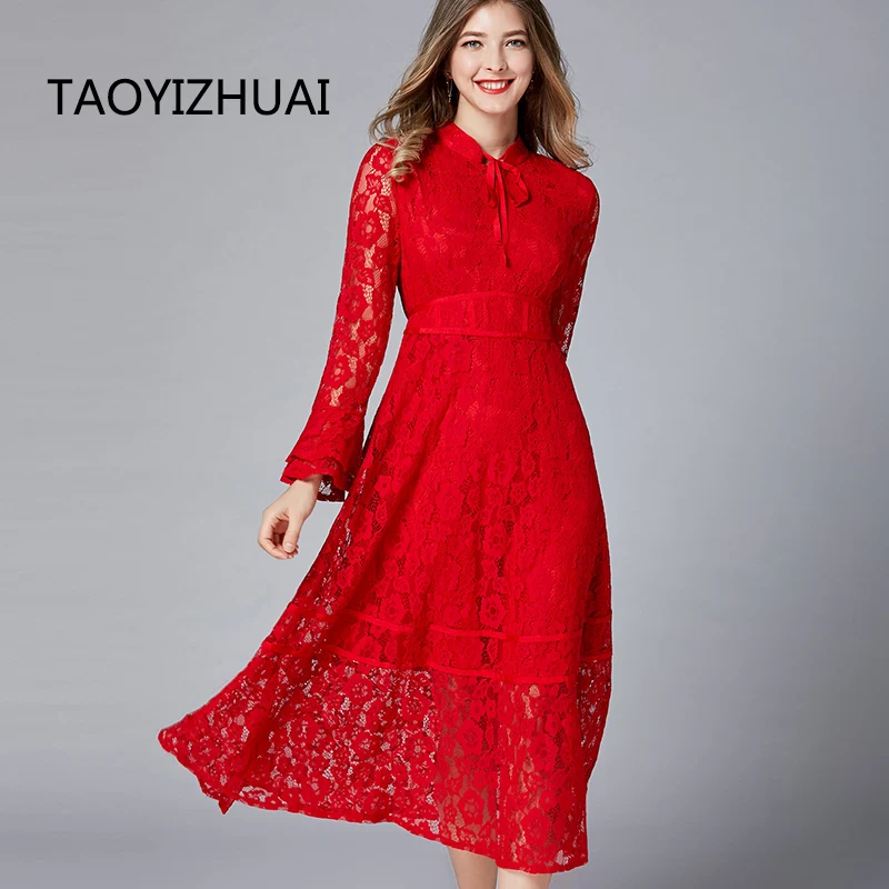 

TAOYIZHUAI high street style long race women dress fit and flare empire waist flare sleeve plus size luxury party for lady 16218