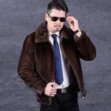 Осенняя коричневая кожаная куртка из искусственного меха норки, Мужская зимняя утолщенная теплая меховая кожаная куртка, мужские свободные куртки, модные B211