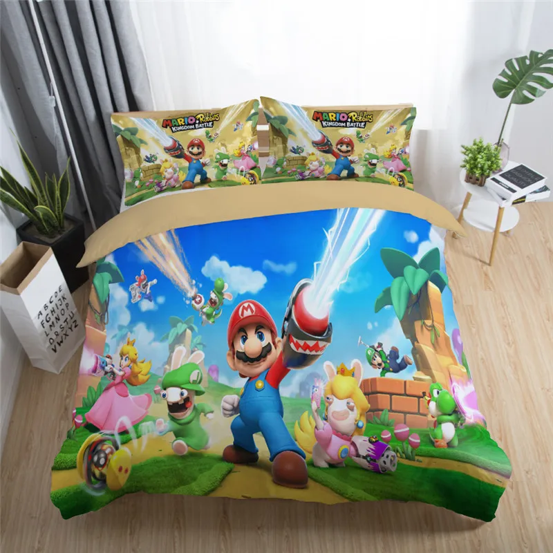 3d Super Mario Bros. Комплект постельного белья Детское милое изображение мультипликационного персонажа пододеяльник набор постельного белья Постельное белье двуспальное полный Король