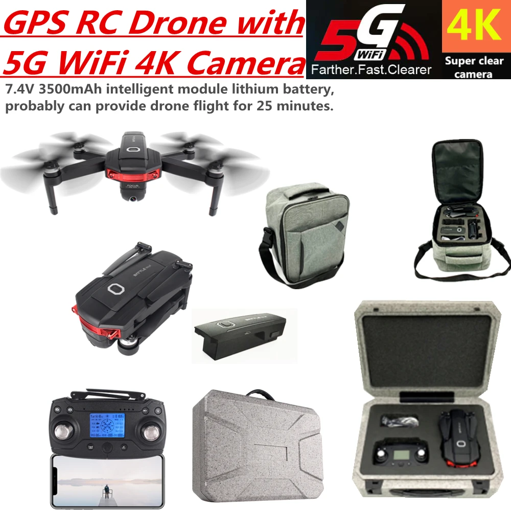 RC Drone 4K GGPS 5G WIFI FPV Ultra HD Wide Angle Dual Camera Quadcopter Brushless Foldable Helicopter Carry Box Travel Bag | Игрушки и