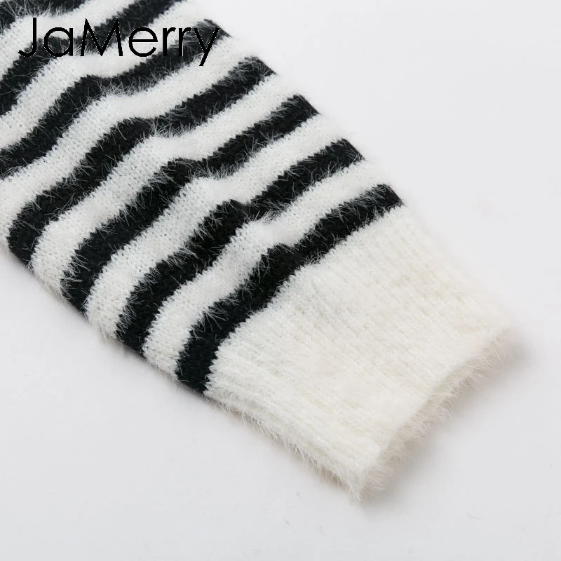 JaMerry Vintage sexy backless lace up mohair women pullover sweater Autumn winter soft female sweater casual Strip ladies jumper