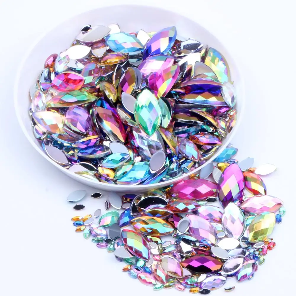 Acrylic Craft Diy Gems 3x6mm 10000pcs Flatback Marquise Earth Facets Ab Colors Rhinestone Strass