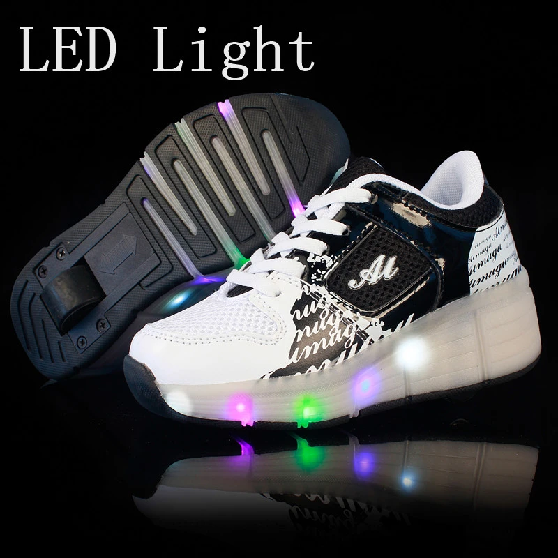 Zapatos de patín con luz LED para niños y niñas, zapatillas de deporte con ruedas de una rueda, color negro, barato, a la novedad|Zapatillas deportivas| - AliExpress