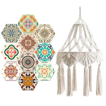 

Non-Slip Vinyl Floor Sticker with Bohemian Macrame Wall Hanging Ins Style Hand-Woven Tapestry Nordic Chandelier