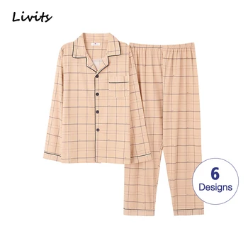 

Men Pajamas Sets Cotton Pyjamas Sleepwear Nightwear Long Sleeve Printed Plaid Casual SA0995