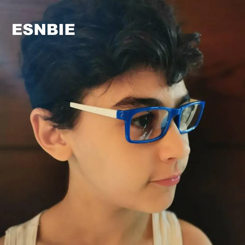 ESNBIE Cool Kids Glasses Frames Boy Girl Rectangular Kid's Eyeglasses Nerd TR90 Flexible Children Plastic Memory Rx Lens