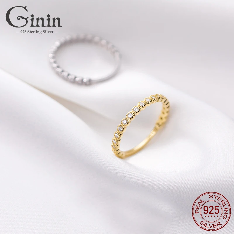 

Ginin 925 Sterling Silver Ring For Women Korean Style Golden Simple and Compact Shiny Zircon Luxury Finger Ring Jewelry Bijou
