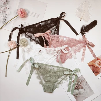 

Sexy Lace Women's Panties, Bowknot Ribbon, Lace Hollow Cotton Crotch, Comfortable Breathable Seamless Briefs A19192