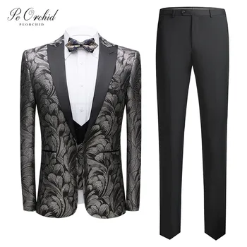 

PEORCHID Men Floral Suits Jacket Men Esmoquin Hombre New Style Black Slim fit Men Suit For Wedding Prom Suits Party Wear