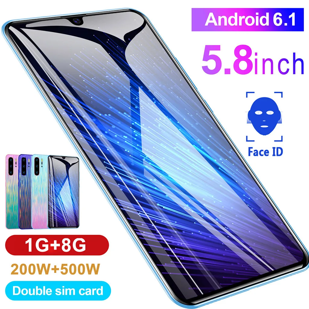5,8 дюймовый мобильный телефон четыре камеры четырехъядерный 1+ 8G 3g Android смартфон большой аккумулятор многофункциональный HD+ ЖК-экран смартфон