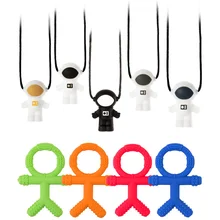Collier à mâcher en Silicone sans BPA, jouets de dentition Robot astronaute de dessin animé, pendentif de dentition en Silicone pour enfants autistes 