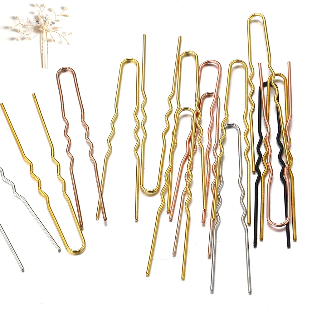 

50pcs Hair Pins Grips Waved Blank Pins Alloy Hair Grips for Jewelry Making Wedding Bride Hair Sticks Hairpin Headwear Wholesale