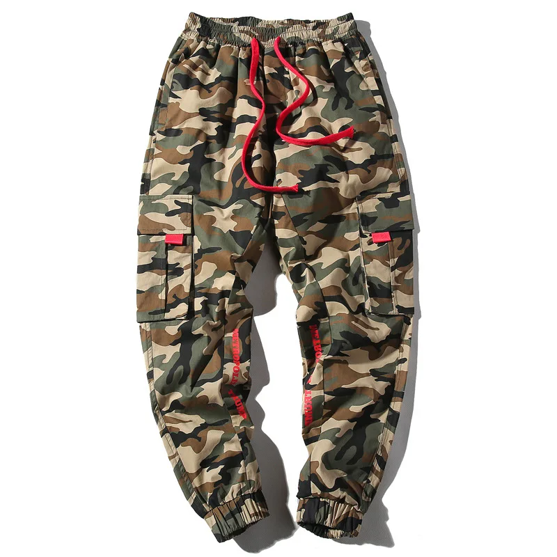 mens running pants 2020 Autumn Mens Harem Pants Streetwear Jogger Ribbons Trousers Men Hip Hop Multi-pocket Cargo Pants Trousers Letter Printed black sweatpants