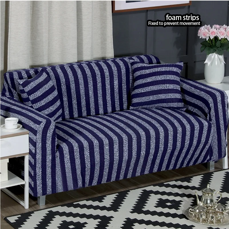 Полосатый чехол для дивана секционный эластичный стрейч чехол для гостиной чехол для дивана L форма кресло утолщенное вязаное кресло протектор - Цвет: blue