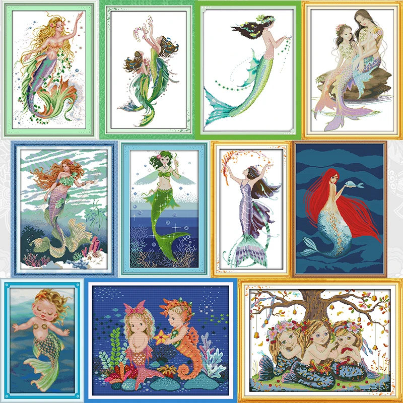 

Mermaid series Counted Cross Stitch 11CT 14CT DIY Embroidery Thread Sets Home Decoration Needlework Print Cross Stitch Kits