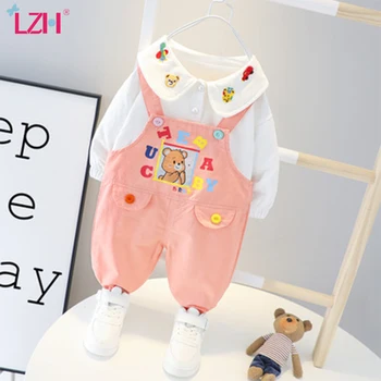 

LZH Children Clothing 2020 Autumn Toddler Infant Girl Cartoon Long Sleeve Tops+Overalls 2Pcs Suit Baby Girls Clothes Kids Set