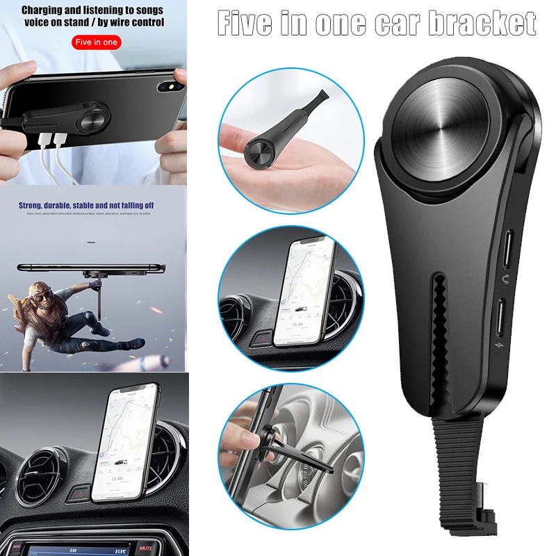 5 in 1 Multifunction Phone Headphone Adapter Phone Stand Holder Car Air Vent Phone Bracket for Charging Voice control DU55