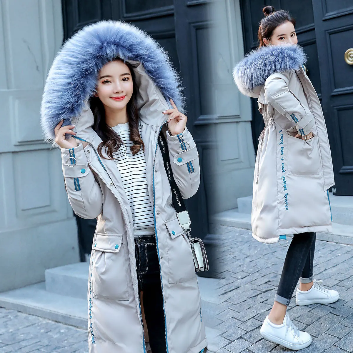 

2018 New Style Fur Collar Cotton-padded Clothes Women's Winter Korean-style Students Loose-Fit A- line Cotton-padded Jacket Coat