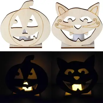 

Haunted House LED Portable Decorative Lamp DIY Candle Light Props Scene Halloween Party Festival Bar Decor Wooden Vintage HH4