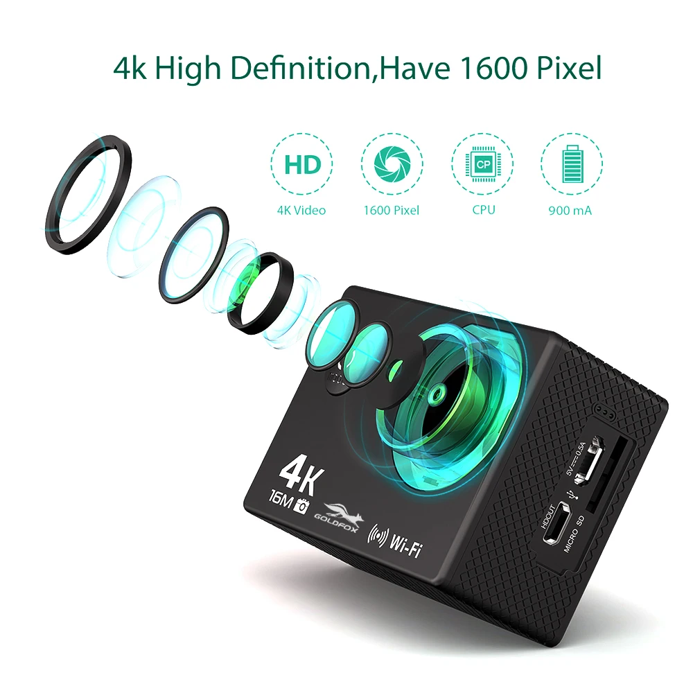 

High Quality Action Camera Ultra HD 4K WIFI 16MP 2.0 LCD Screen 170D Lens Angle Remote control 30M Waterproof DV Sports Camera