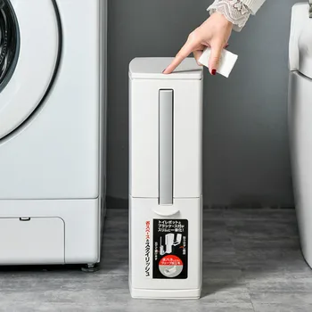 

3 In 1 Large Capacity Garbage Can with Lid Trash Can for Bathroom Waste Bin with Garbage Bag Holder Tissue Dispenser Gap Bucket