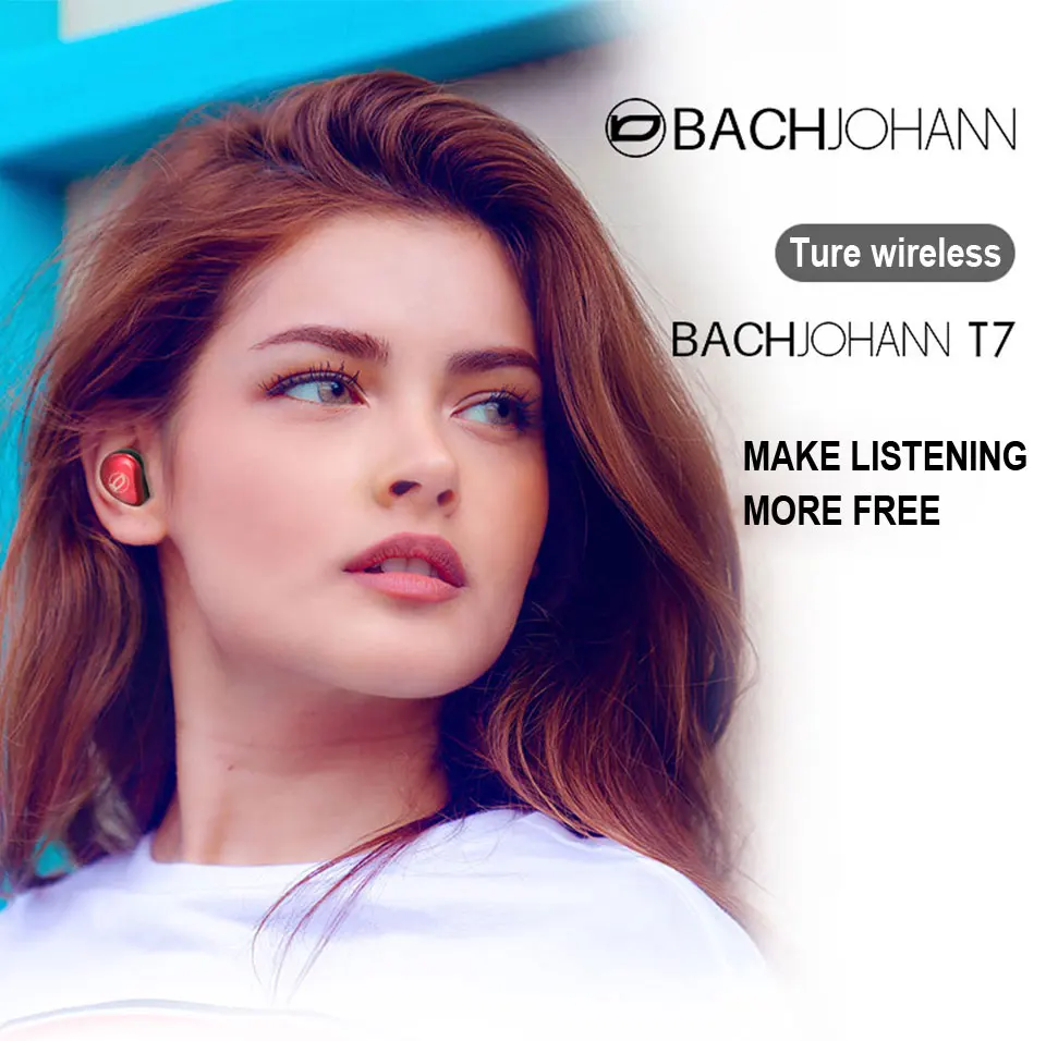 BachJohann T7 Bluetooth 5,0 наушники TWS Ture беспроводные наушники спортивные басы Наушники громкой связи вызов с микрофоном для iPhone Android