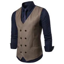 Новые продукты в западном стиле Стиль Для мужчин Повседневное v-образным вырезом двубортный жилет Повседневное однотонные Цвет простой Для мужчин жилет