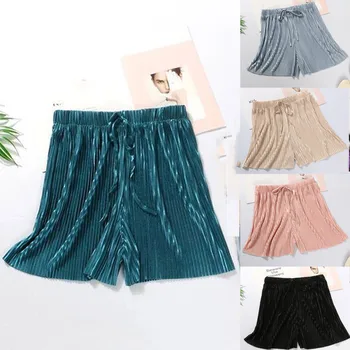 

Shorts Feminino 2020 Summer Women High Waist Pleated Solid Waist Drawstring ladies Shorts de mujer pantaloncini donna