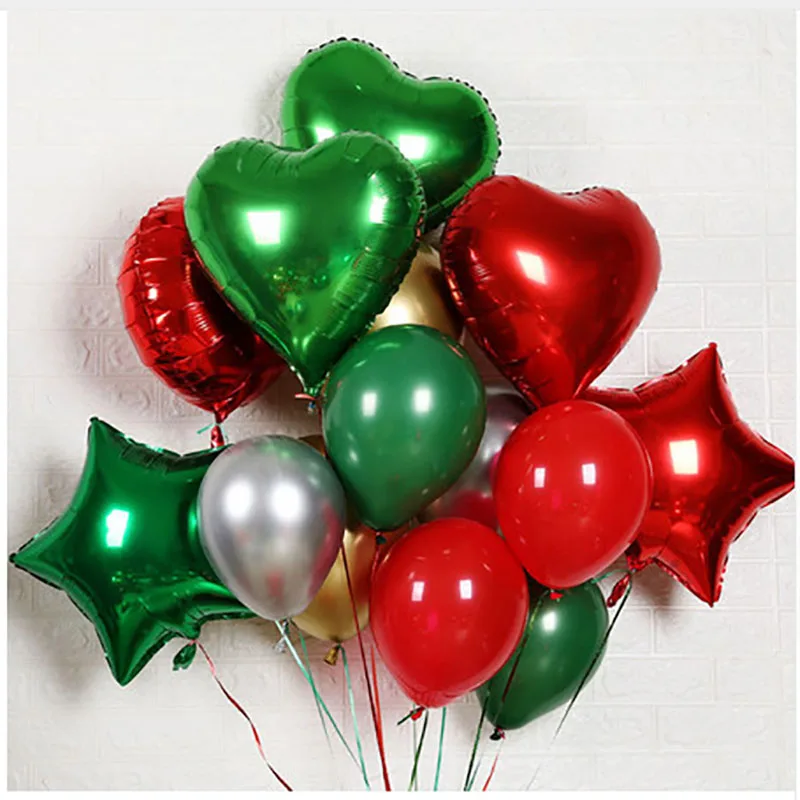 1 комплект смешанных 18 дюймов зеленый красный звезда сердце фольги Воздушные шары Металл золото серебро латексный Гелиевый шар Рождественский Декор новогодние вечерние Suppl