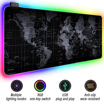 

RGB Mouse Pad Large Gaming Luminous Waterproof Non-slip Rubber Desk Mat World Map Mousepad Computer Laptop Keyboard Desk Pad