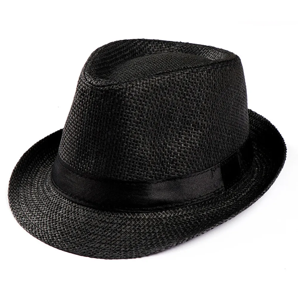 Hat Caps Men Unisex Straw Fedora Sun Hat Sunhat Trilby Crushable Mens