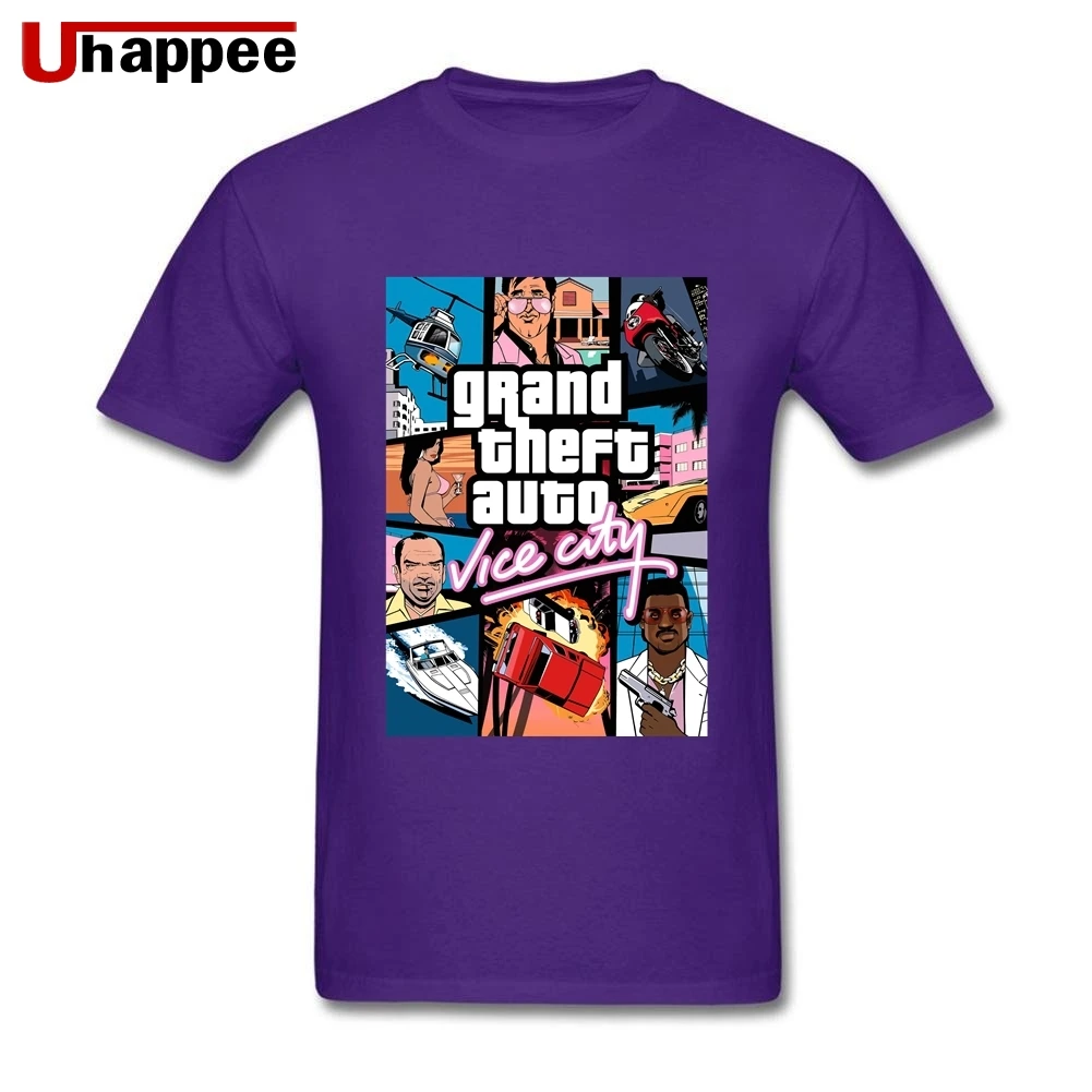 Брендовая забавная Grand Theft Auto Vice City футболка GTA футболки игровые мужские s Slim Fit Белые с коротким рукавом простые рубашки мужские оверсайз - Цвет: Фиолетовый