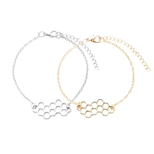 Bonito Pulseira de Prata da Cor do Ouro Colmeia da Abelha do Mel Pente Colméia Favo De Mel Hexagonal Elo Da Cadeia de Moda Geométrica(China)