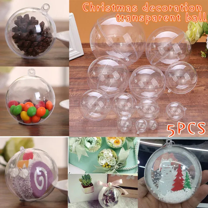 5 шт прозрачные пластиковые рождественские мячики елочные шары Сфера заполняемый орнамент с рождественской елкой прозрачный SEP99