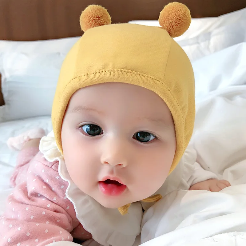 Autumn 100% Cotton Lining Newborn Baby Hat Cute Pompom Toddler Earflap Beanie Baby Winter Warm Hat Girls And Boys Beanie Hat